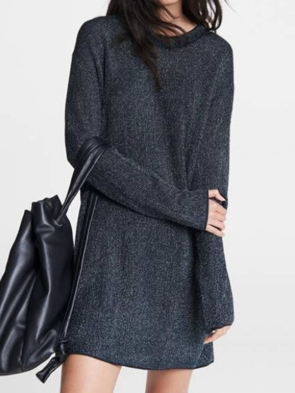 NWT rag & bone “Cherie” Mini Knit Sweater Dress in Metallic Navy